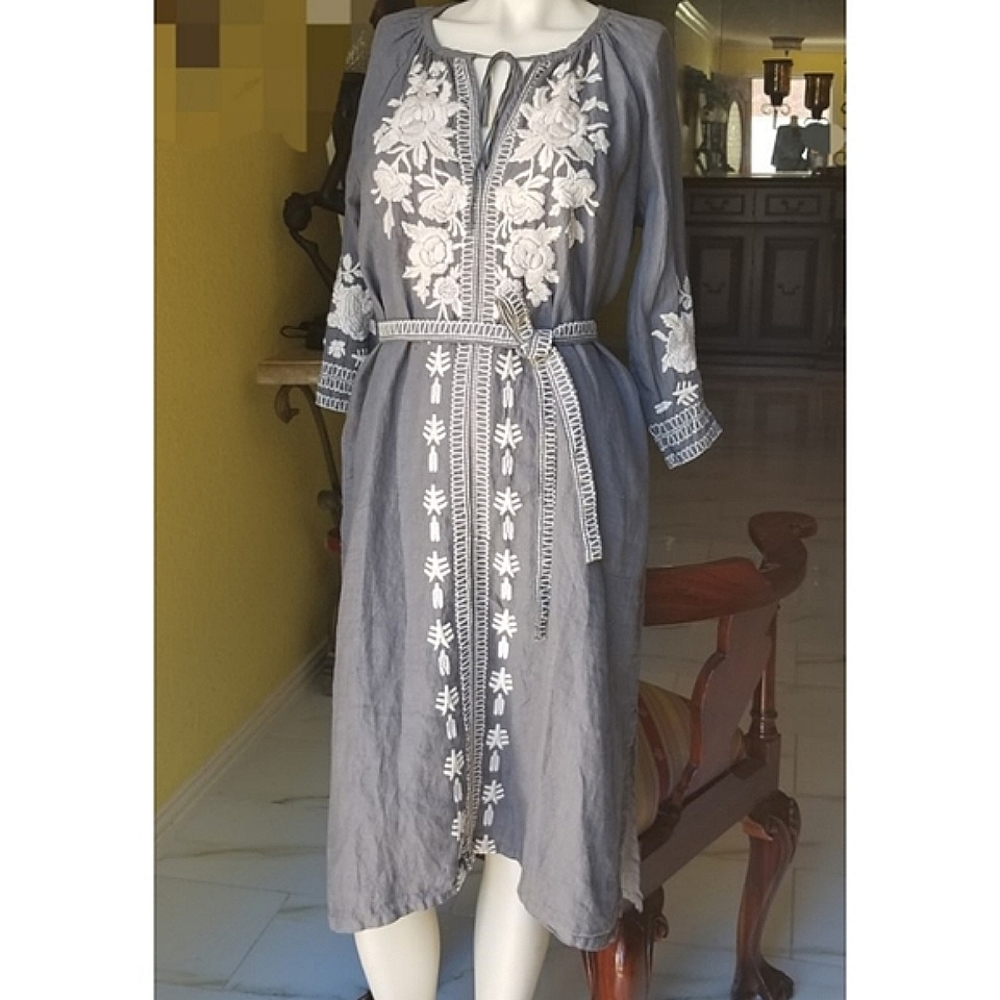Johnny Was linen embroidered tunic dress - Picture 4 of 8